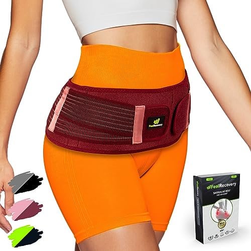 Beckengurt Damen & Herren - Iliosakralgürtel für Schwangerschaft Symphyse - Hüftbandage für Ischias, Rücken, Hüften & Beine Schmerzen - Rückenbandage Neopren, Verstellbar, Atmungsaktiv (S/M, Bordeaux)