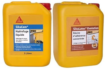 Pack Maçonnerie SIKA - Hydrofuge de masse liquide SikaCem 5L - Résine d'adhérence SikaLatex EVOLUTION 5L