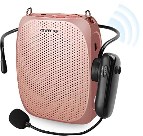 ZOWEETEK Altavoz con microfono Inalámbrico, Amplificador de Voz Inalámbrico portatil con 2 microfono Diadema (Inalámbrico y Cable), Amplificador Voz para Profesores Tour Guides, Maestros, Oradores
