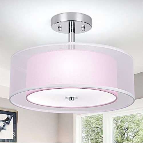 Depuley suspension luminaire Lustre à double abat-jour en tissu,Rose Lustre LED Moderne Simple Cuisine Salon Suspension Luminaire pour Cuisine (Source lumineuse non incluse) [Classe énergétique E]