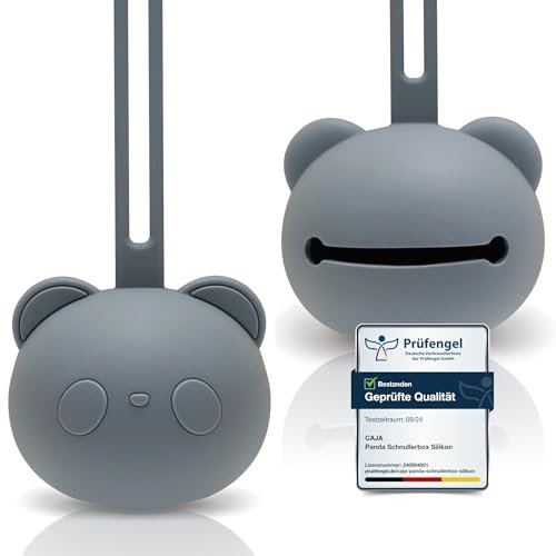CAJA Schnullerbox Silikon | Schnulleraufbewahrung | Panda Design | BPA-frei | Sichere Aufbewahrung für Schnuller | Hochwertige Baby Zubehör für Kleinkinder & Babys (grey)