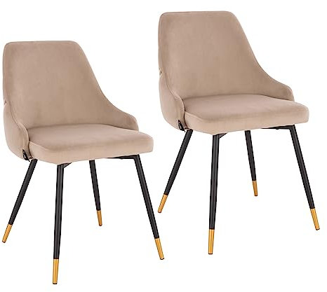 SVITA Alice 2er Set Esszimmerstühle Polsterstuhl Stuhl mit Rückenlehne Samt Taupe Gold