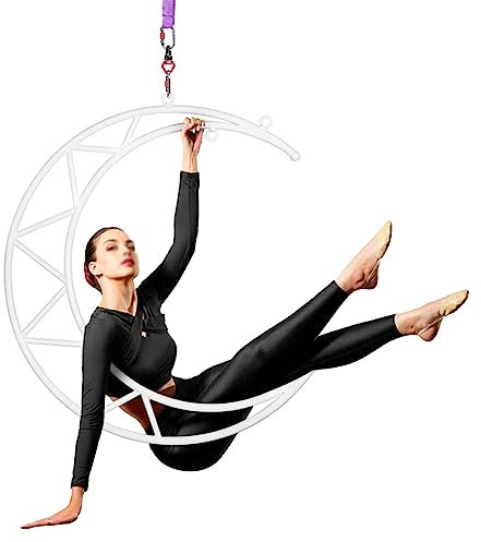 Aerial Hoop Aerial Rig Aerial Hoop Yoga Ring Halbmond, Professionelles Lyra-Hoop-Set aus Edelstahl für Das Fitnessstudio zu Hause, Luftkunst-Hoop-Rig-Kit für Erwachsene ( Color : White , Size : Diamet