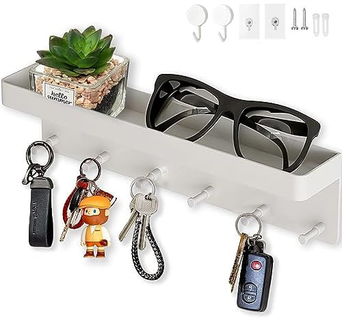 Echehi Porte Clef Mural à 6 crochets, 2 Façons Installer Porte Clé Mural et Porte-Courrier Décoratifs, Accroche Clé Mural pour Entrée, Couloir, Bureau. Blanc
