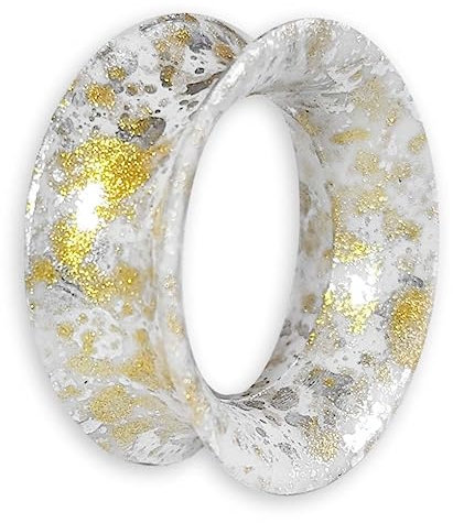 viva-adorno 1 Stück Tube Flesh Tunnel Plug Silikon Ohr Piercing Glitter Glitzer gesprenkelt flexibel Größe Z108g Weiß/Silber/Gold, 14mm