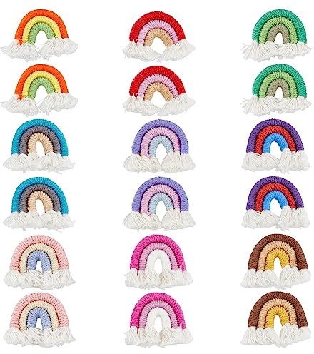 DICOSMETIC 18 Stück 9 Farben Makramee Weben Regenbogen Anhängers Regenbogen Quaste Anhängers Bunte Boho Regenbogen Anhängers Weben Ornament Für Die Herstellung von Schlüsselanhängern