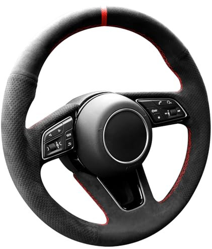 Alfanxi Alcantara-Lenkradbezug für Audi A3, A4, A5, S4, Q2, Q3, RS5, S5, Premium, mit Schaltwippen (roter Streifen)