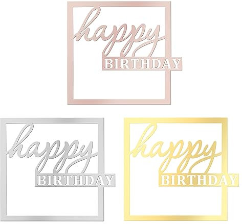 3 Pièces Acrylique Décoration Gâteau Anniversaire Happy Birthday Cake Topper Joyeux pour Enfants et Adultes - Diverses Fêtes (Or, Or Rose, Argent)
