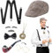 DIKARIYA 20er Jahre Opa Kostüm, Sherlock Holmes Detektiv Kostüm Zubehör mit Hut Elastischer Y-Rücken Hosenträger Fliege Bart Augenbrauen Brille Accessoires für Halloween Kostüm Herren Maskerade Party