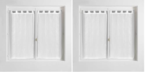 Douceur d'Intérieur Douceur D'INTERIEUR Paire Droite Passants 2x45x90 cm Voile Sable Fils Chenille linahe Blanc (Lot de 2)