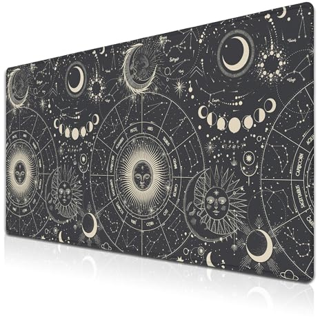 Samgula Großes Mauspad Schwarzes Gaming-Mauspad Computer-Schreibtischzubehör für Männer Tastaturmatten Computerpad rutschfeste Gummiunterlage 90 x 40 cm für Spiel, Büro, Vintage Gravierte Hexen-Stil