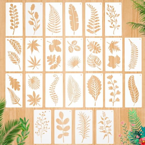 24 Stück Blatt Blätter Schablone, Zeichenschablonen Malschablonen Wiederverwendbar Blattmalerei Schablonen, Wand Malen Schablonen