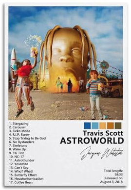 AYUBQ Travis Scott Posteralbum Cover Poster für Schlafzimmer, Wandkunstalbum, Musik, künstlerisches Albumcover, Poster, 40 x 60 cm, ungerahmter Stil