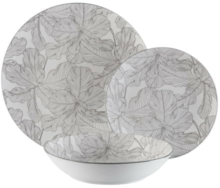 Versa Set de Vajilla Palmera 18 Piezas Gris Porcelana
