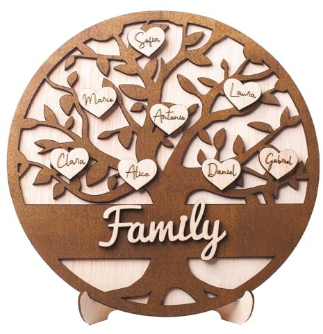 Albero della Vita Personalizzato Albero genealogico Decorazione in Legno Nome Ideale per Regalare e Decorare Un Ricordo per Tutta la Vita Olesea Decorazione di Legno (Rotondo + Cuori)