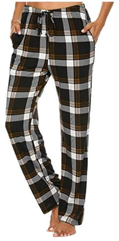 Pantal on Décontracté à Carreaux pour Femme Pantalons de Pyjama Jogging Confortable Pants avec Cordon de Serrage Bas de Pyjama Femmes Coton Léger Casual Elegant Trousers Pas Cher
