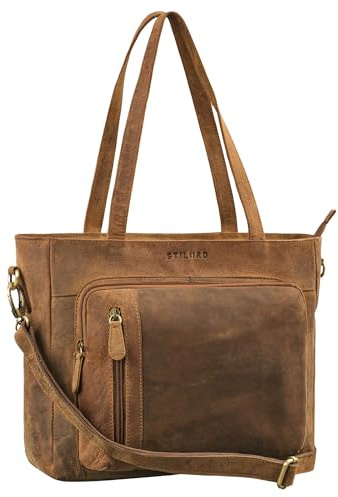 STILORD Doro 3-in-1 Vintage Shopper Tasche Damen Leder Handtasche Groß Laptoptasche 13,3 Zoll MacBook Schultertasche Umhängetasche Echtleder Farbe:torino - braun