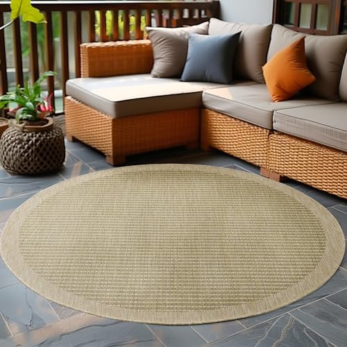 Carpetsale24 In- & Outdoor Teppich Wetterfest 160 cm Rund Einfarbig Grün - Waschbar, Wasserfest, Pflegeleicht und Flachgewebe - Ideal für Balkon, Garten, Terrasse und als Küchenteppich