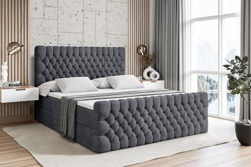 ALTDECOR Boxbett mit H3-Matratze Fußteil Serene-Z - 200x200 - Dunkelgrau | Lattenrost, Topper, Boxspringbett mit Bettkasten, Bett mit Stauraum, Doppelbett, Polsterbett
