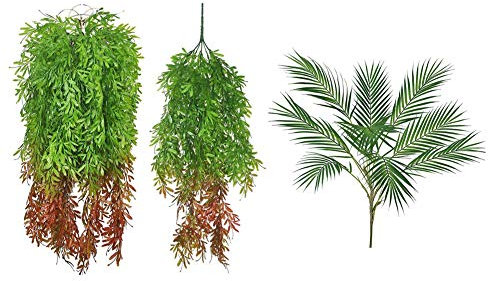 Jasaly Lot de 2 vignes artificielles en osier avec feuilles de palmier artificielles