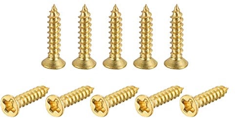 sourcing map Brass Wood Screws, M2x12mm Phillips Flat Head Self Tapping Connector for Door Hinges, Wooden Furniture, Home Appliances 25Pcs