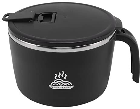 LIZEALUCKY Microwave Ramen Bowl with Lid Phone Holder Handles Stainless Steel Liner Microwavable Soup Mug Cups Bowls Seal for Dormitory Office 1300ML Noodles Pasta Cereal Salad (Black)