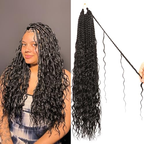Su Mei.s Goddess Box Braids 24 Inch 9 Bundles Bohemian Crochet Braids with Water Wave for Black Women (1B#, 24 inch, 9pc))