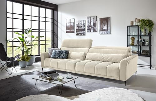 Big-Sofa >Wolve< in beige, 2 elektrische XXL-Sitztiefenverstellungen, Nosagunterfederung, Polyätherschaum, 2 manuell verstellbare Kopfteile, inkl. 2 Zierkissen (Nierenkissen), 280x108x118 cm (BxHxT)