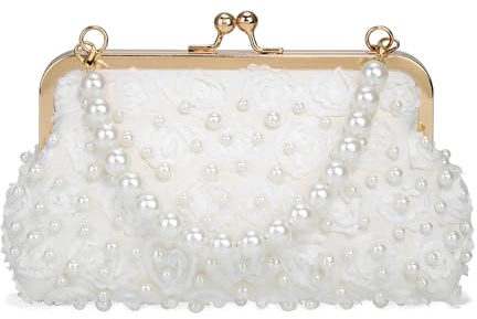 Faletony Pearl Clutch Bag for Women Evening Wedding Party Bridal Handbag Ladies Beaded Clutch Purse for Party White Flower