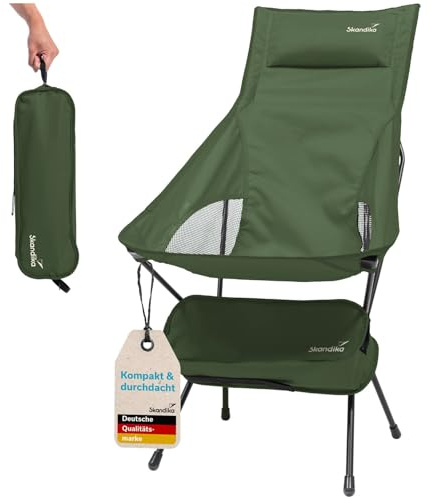 Skandika Campingstuhl Solig | Klappstuhl faltbar, bis 120 kg belastbar, Stahlrahmen, Rückenlehne gepolstert, Mesh-Einsätze | Campingstühle, Klappstühle, Stuhl für Camping, Outdoor, Balkon (Grün)