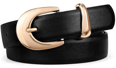 XZQTIVE Damen Leder Gürtel mit glänzendem Gold-Silber Schnalle, Schwarz/Weiß/Beige/Braun/Kaffee, Gürtel für Damen, passend zu Jeans, Kleidern, Hosen und Mänteln
