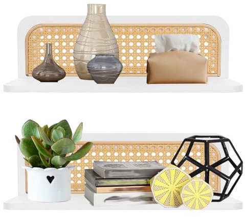 Ruaizel Lot de 2 étagères murales flottantes en rotin faites à la main pour salon, chambre d'enfant, chambre à coucher