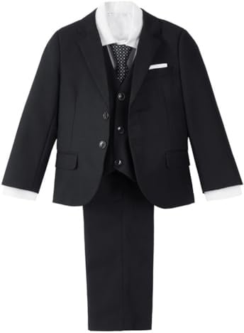 Lito Angels Boys 5 Pieces Slim Fit Suit, Blue/Navy/Black/Khaki | Slim Fit Blazer, Waistcoat, Shirt, Adjustable Trousers, Tie, 5 Pieces Wedding Suit