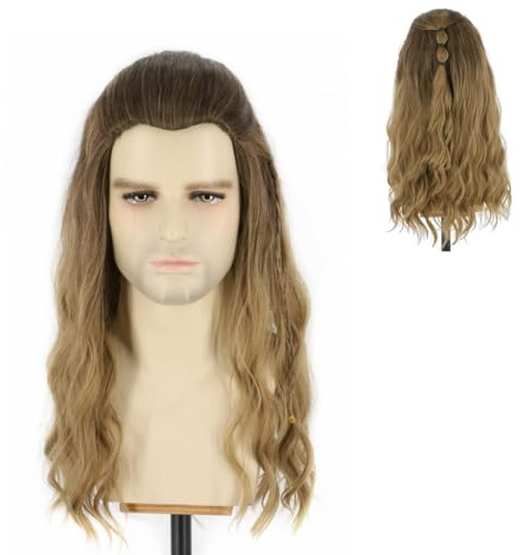 CGVG Männer Herren Perücke Lange Lockige Perücke Kostüm Perücke für Halloween Cosplay (Braun-2)