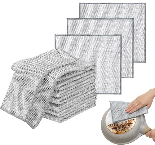 YXBWM 10PCS Double-Layer Steel Wire Cleaning Cloth, Can Clean Bowls, Pots, Sinks, Stoves, Etc. Nonstick Oil Can Be Reused. Silver Wire Cloth Double-Sided Wear-Resistant And Does Not Damage The Pot