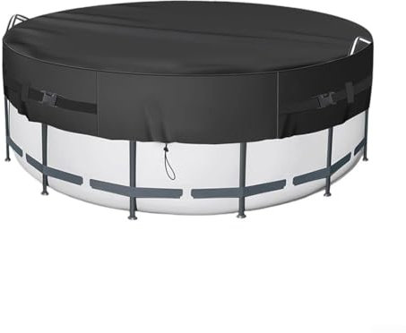 Bâche de piscine ronde, tissu Oxford 210D, convient pour les piscines de 2,4/3,0/3,7 m, avec cordes de rangement pour une installation sûre (3 m)
