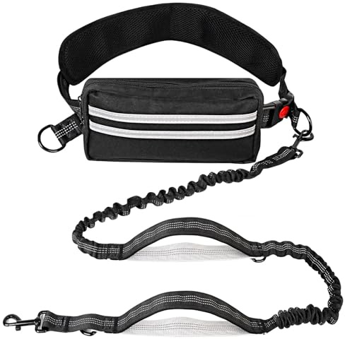 Joggingleine Hunde, Freihandleinen Hundeleine, Laufhundeleine mit Verstellbarem Hüftgurt, Abnehmbare Hüfttasche, Bungee-Laufleine Hundeleinen, für Alle Hunderassen