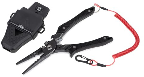 Fox Rage 9 Belt Pliers | Predator Fishing Pliers | for Unhooking and Crimping | Stainless-Steel | Tungsten Carbide Side Cutters | Serrated Jaws | Crimping Notch | Spring Loaded | Code NTL054