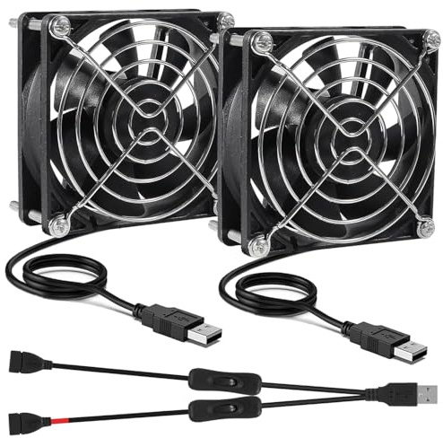 ALAMSCN 2 Stück 92mm USB Lüfter 5V PC Lüfter Gehäuselüfter USB PC Ventilator mit EIN/Aus-Schalter Kompatibel mit Chassis Verstärker Router, 92mm x 92mm x 25mm