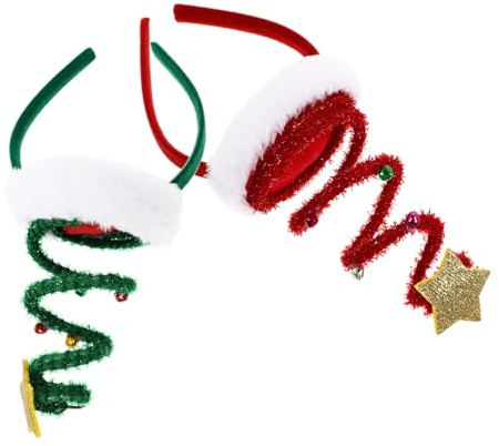 DECOMELODY 2 Stück Teiliges Weihnachts Stirnband Rot und Grün Elastisch mit Rotierendem Hut Design Festlicher Haarschmuck für Xmas Party Angenehm zu Tragen Weihnachtlicher Kopfschmuck für