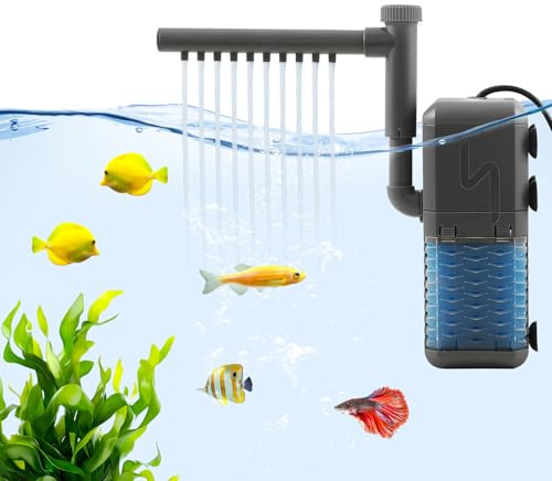 cupeohome Bomba de filtro para pecera, 600 l/h, filtro interno de acuario con aireación y lluvia, 6 W, flujo de agua ajustable, bomba de filtro silenciosa para tanques de hasta 150 L (6 W, 600 L/H)