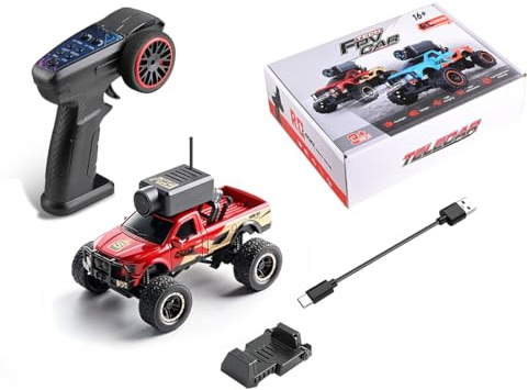 1:64 Mini RC Truck mit WiFi Livebild Kamera und APP Steuerung, 2.4GHz Ferngesteuertes Auto mit Vollproportionaler Steuerung, Gyro Stabilisierung, 3 Geschwindigkeitsmodi und LED Beleuchtung（Rot）