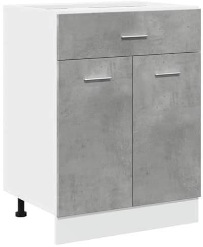 Qnhdfrt Küchenunterschrank Lyon, Schubunterschrank mit Schublade und Tür, 60x46x81,5 cm, moderner Schrank in Betonoptik für Küche und Hauswirtschaftsraum, aus Holzwerkstoff