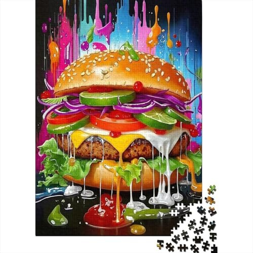 Riesiger Burger 1000 Teile Puzzle für Erwachsene Papier Kunstvolles Food Splash Stil Familienspiel Puzzle Fokus Stressabbau Deko 52x38cm/1000pcs
