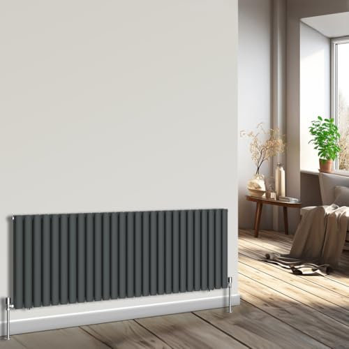 NRG Horizontal Oval Column Radiator 600x1593mm Double Panel Designer Bathroom Central Heating Anthracite