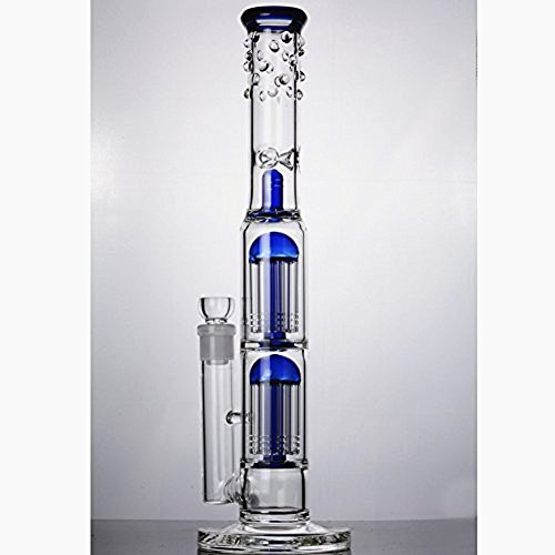 Glas Bong Double Tree Kuppel Kaffeemaschine Rohr 18mm Schüssel Wasserleitung Höhe 40cm (Blau)