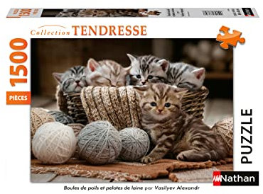 Nathan 87790 Puzzle 1500 Teile - Fellkugeln und Wollknäuel - Erwachsene und Kinder ab 14 Jahren - Hochwertiges Puzzle - Trendesse-Kollektion