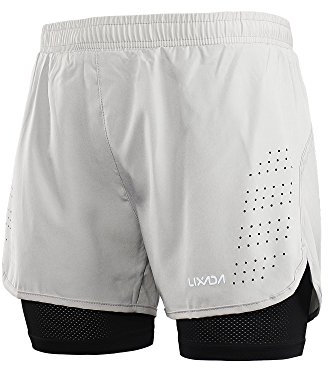 Lixada Hombres Pantalónes Cortos de Running 2-en-1, Pantalones Cortos de Atletismo, Pantalones Cortos de Fitness Maratón, Transpirable Pantalones+Secado Rápido