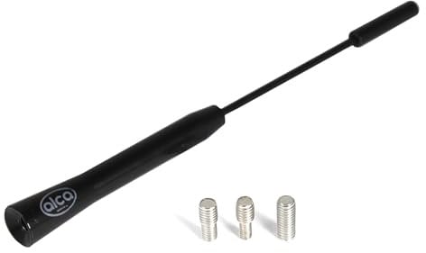 alca® Auto-Antenne kurz 16,5cm universal Dachantenne aus Aluminium Radio AM/FM schwarz + M4 M5 M6 Adapter-Set