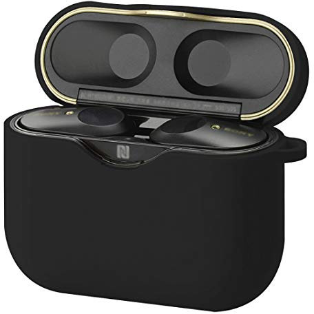 Geekria Silicone Cover Case Compatible with Sony WF-1000XM3, 1000XM3S, 1000XM3B True Wireless Earbuds, Protective Earphones Skin Cover with Keychain Hook, Charging Port Accessible